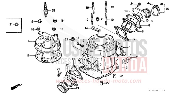 ZYLINDER/ZYLINDERKOPF von CR80R "große Räder" FLASH RED (R119) von 1985
